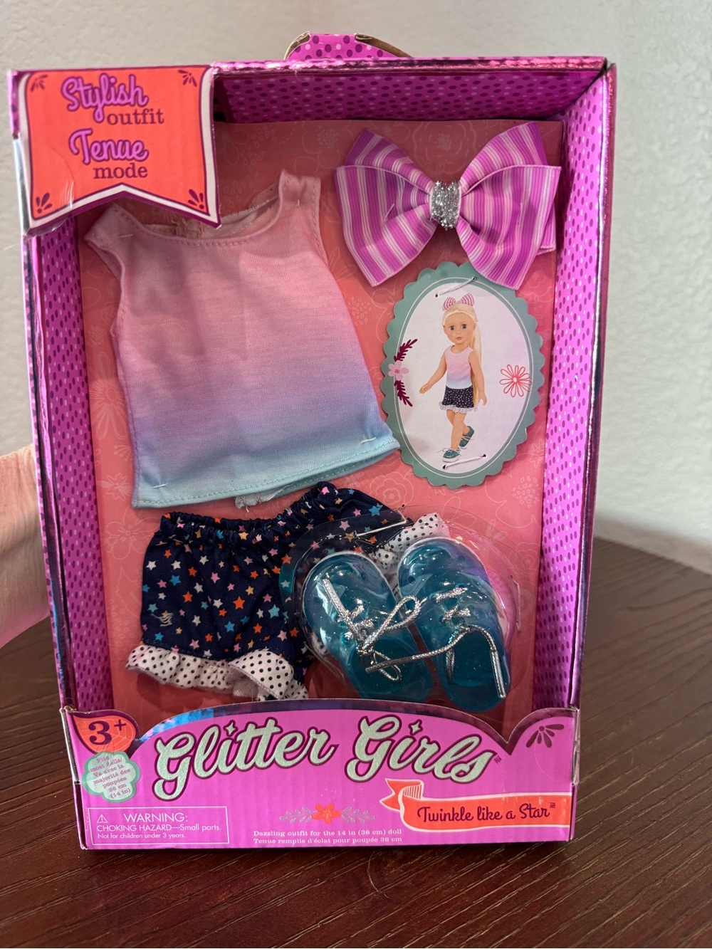 Glitter Girls 14” Doll Clothes Pink Ombre Top & Navy Star Skirt & Shoes Outfit